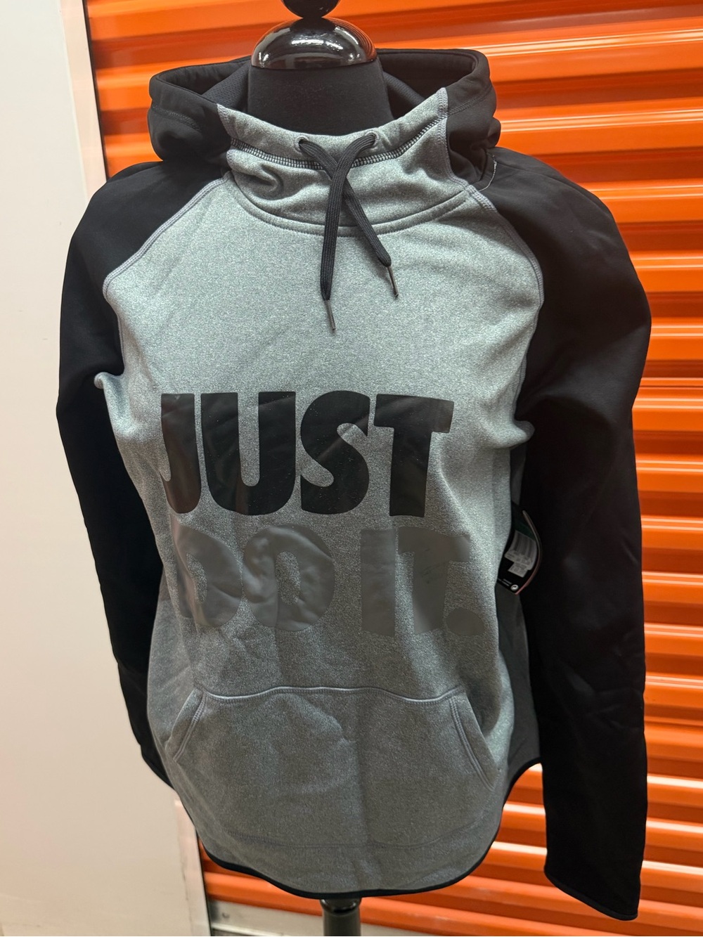 NWT Nike Women Dri Fit Grey/Black 'Just Do It' Pullover Hoodie 715593 063 Sz XL